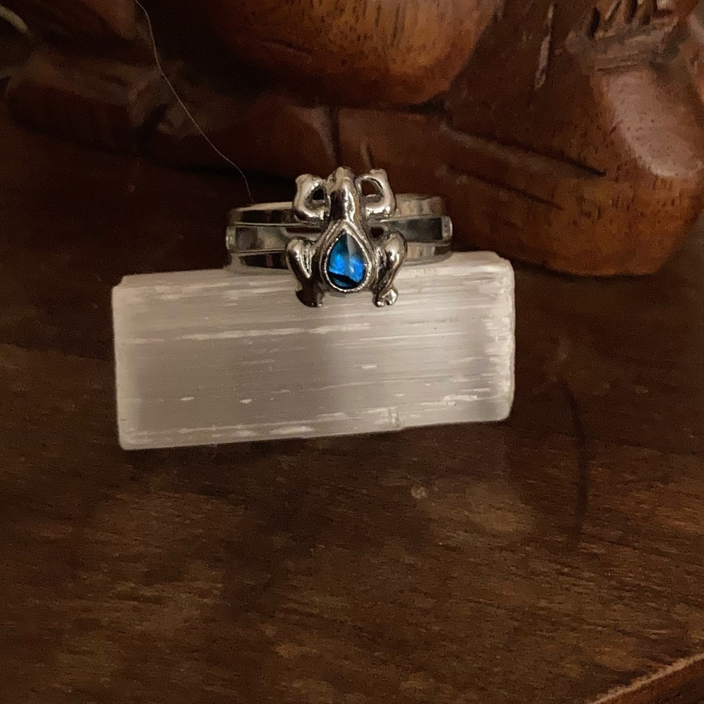 Beautiful Tropical Island Hawaii Frog Ring Silver And Blue Stone